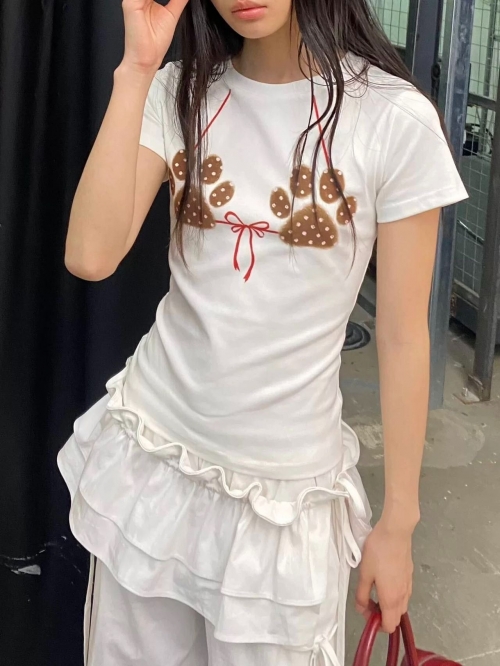 [1*1 Pure Cotton Regular Style] Printed Straight Shoulder Regular Short Sleeve High Elasticity New Summer Slim Fit