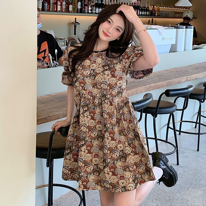 #317 Real Shot & Price: Summer New Retro Bear Puff Sleeve Dress, Niche Design, First Love Tea Break