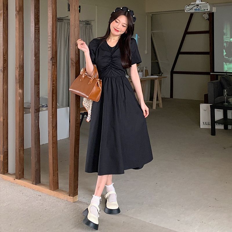 #323 Real Shot & Price: Summer New Korean Style Puff Sleeve Back Hollowed-out Bow Dress