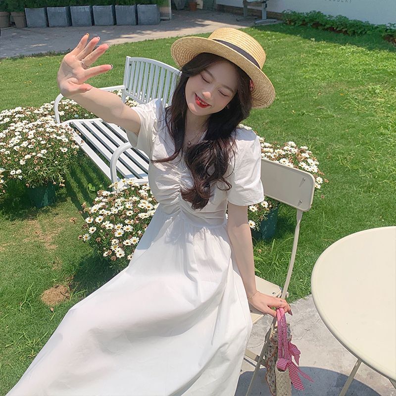 #323 Real Shot & Price: Summer New Korean Style Puff Sleeve Back Hollowed-out Bow Dress