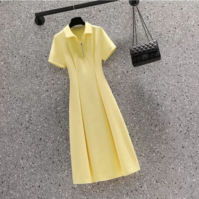 #818 Official Images & Price: Plus Size Women's Summer Short-Sleeve Dress - Fashionable, Slimming, Waist-Defining, Elegant A-Line