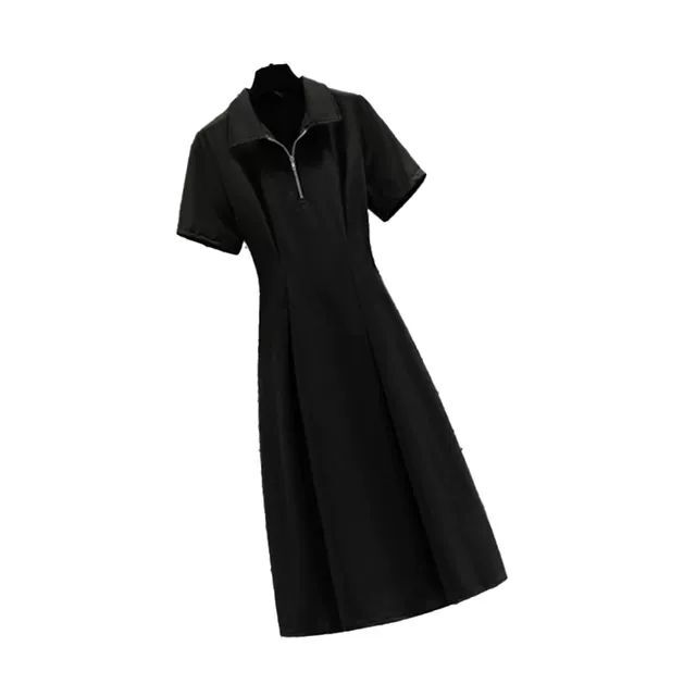 #818 Official Images & Price: Plus Size Women's Summer Short-Sleeve Dress - Fashionable, Slimming, Waist-Defining, Elegant A-Line