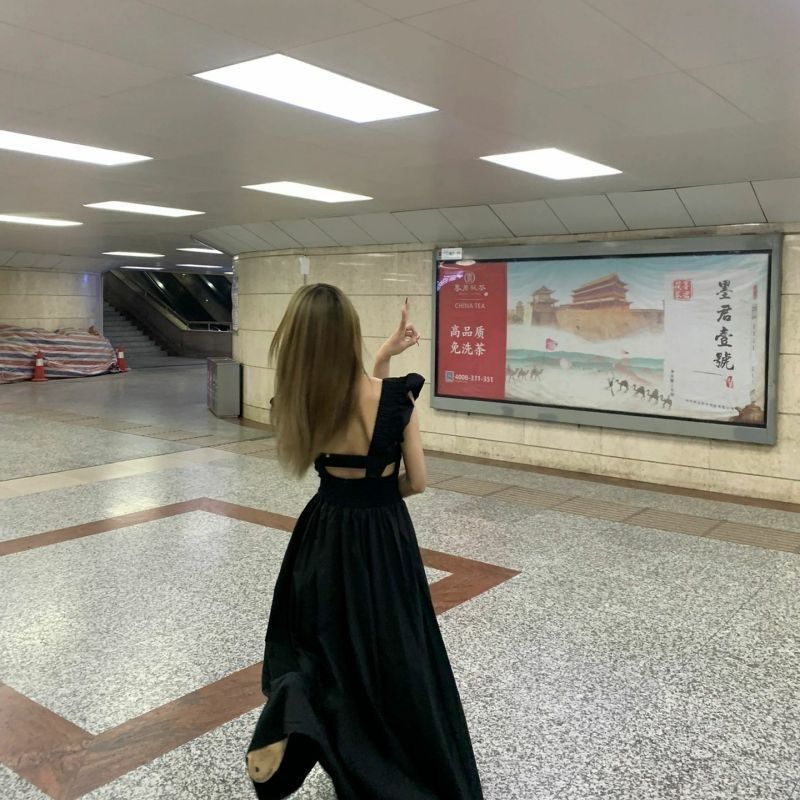 Women's Summer New Style Short Sleeve Dress, High-End Sexy Long Dress, 2025 Summer, Sexy Black