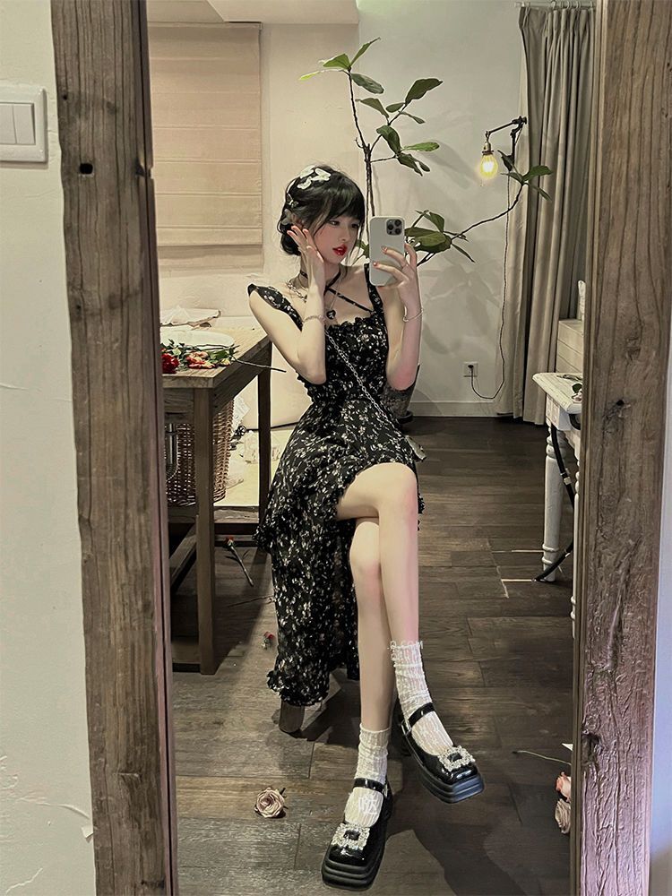 2025 New Summer Floral Print Sundress, Square Neck, Slimming Waist, Irregular Design Dress