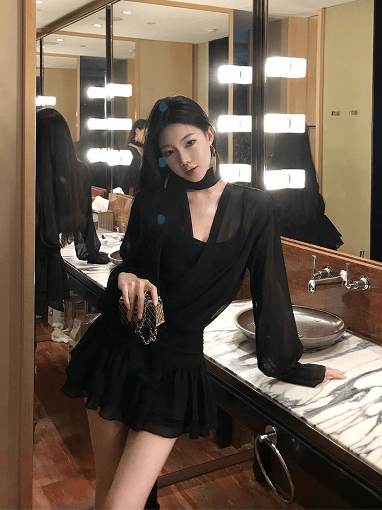 2025 New Autumn/Winter French-Style Sexy Dress for Curvy Women, Concealing Tummy and Showing Off