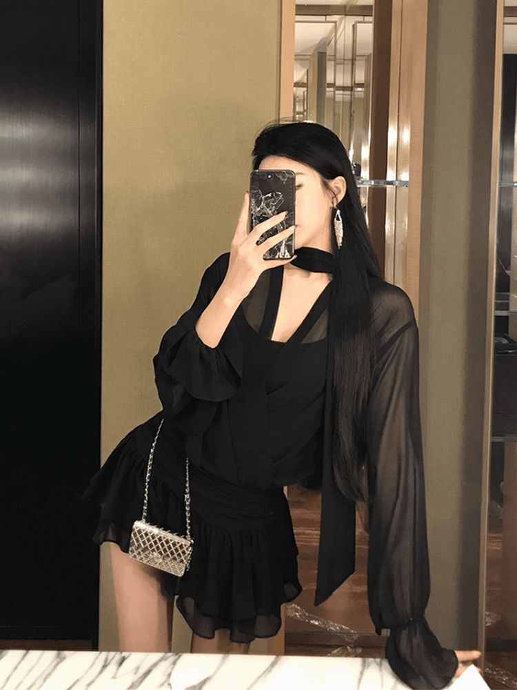 2025 New Autumn/Winter French-Style Sexy Dress for Curvy Women, Concealing Tummy and Showing Off