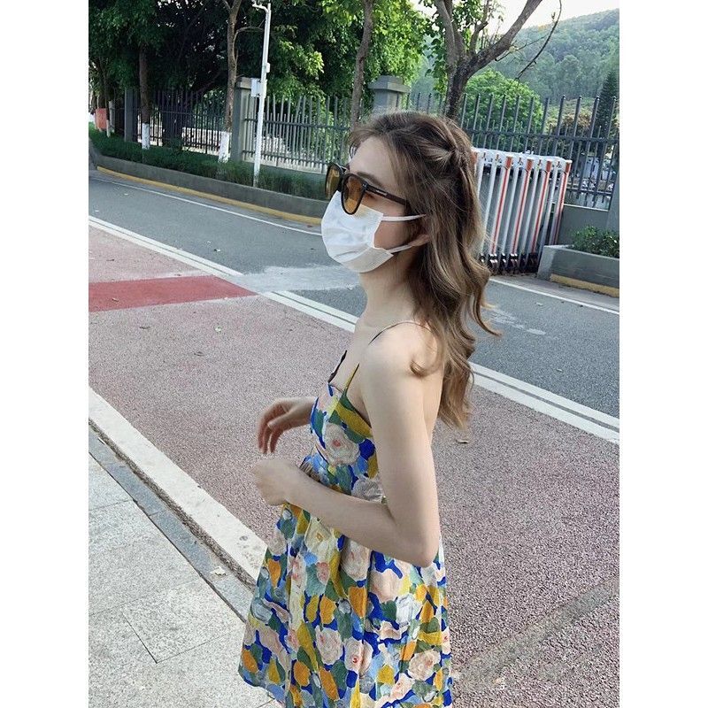 Women's summer slip dress, Thai floral print, petite design, unique French style, fitted waist, slimming and elegant.