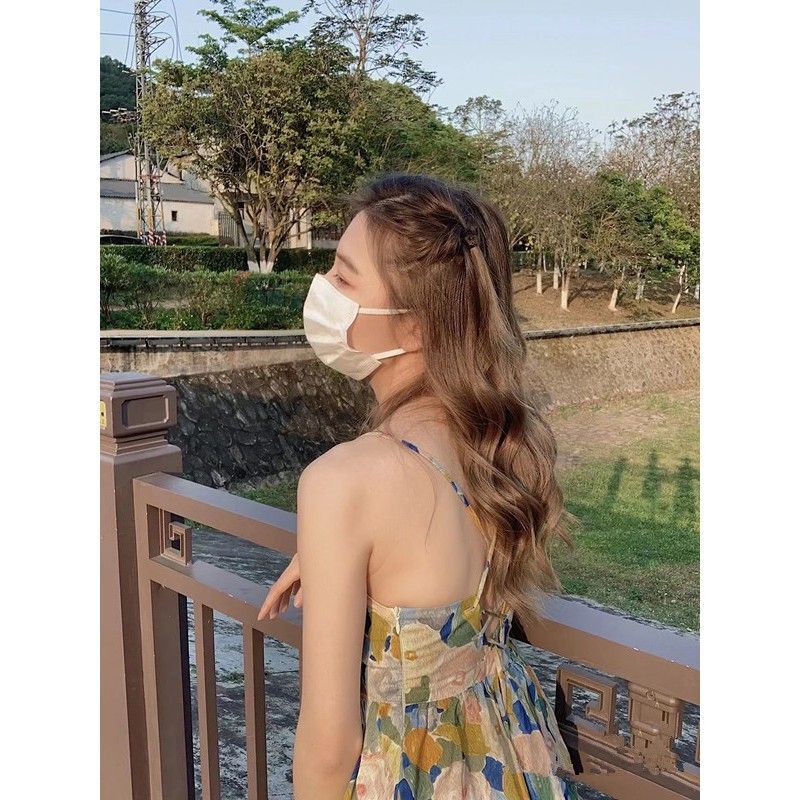 Women's summer slip dress, Thai floral print, petite design, unique French style, fitted waist, slimming and elegant.