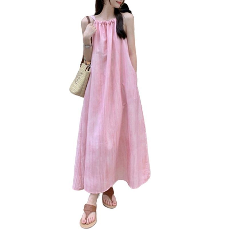 Tie-dye halter maxi dress, new summer style, beach vacation dress, halter neck design, unique style.