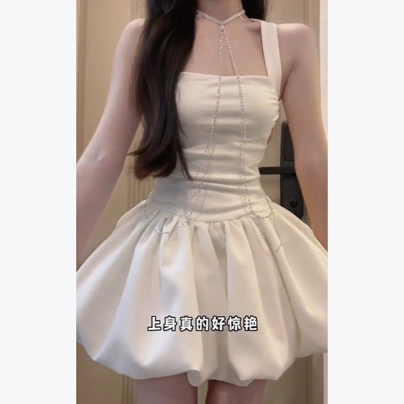 Spicy Ballet Style Waist-cinching Puffy Strapless Dress for Women, Summer French Tulip Skirt, Birthday Dress, Elegant Dress