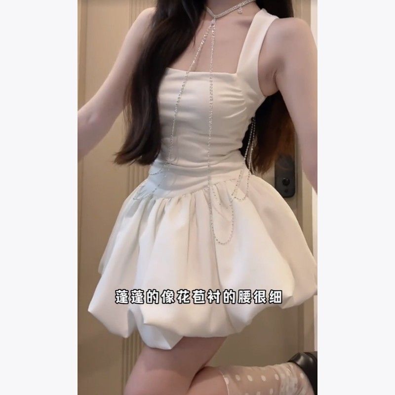 Spicy Ballet Style Waist-cinching Puffy Strapless Dress for Women, Summer French Tulip Skirt, Birthday Dress, Elegant Dress