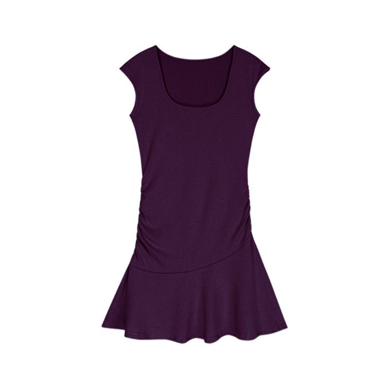 Pure and alluring purple U-neck short-sleeved dress for women, perfect for summer, sexy and flattering, slim-fitting A-line skirt.