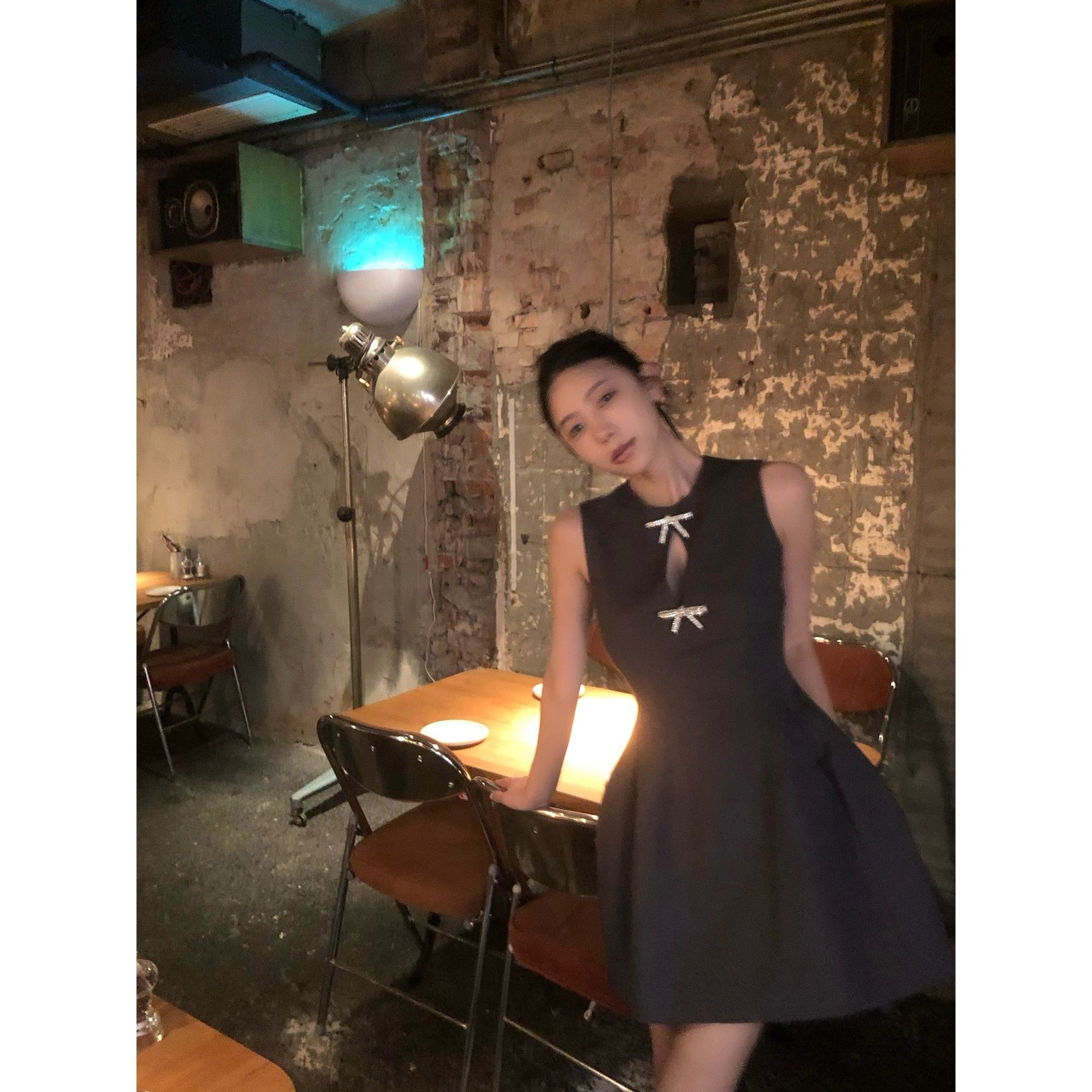 French-style little black dress, high-end and exquisite bow-tie sleeveless vest dress, waist-cinching A-line birthday dress