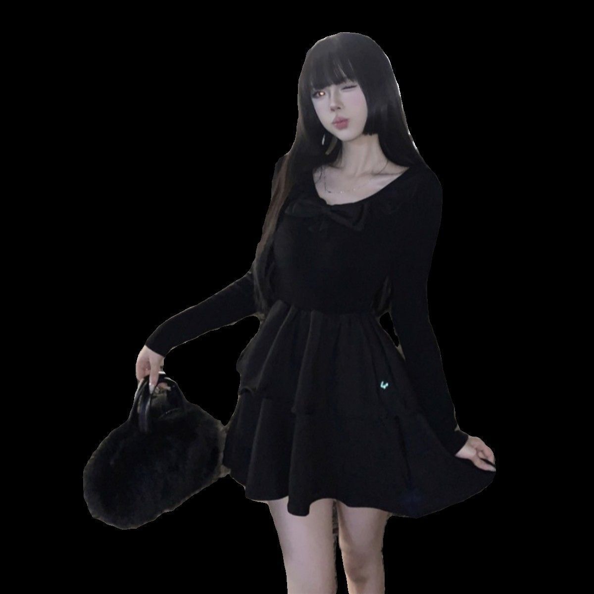 French Hepburn style inner cake dress for women, sweet and elegant autumn and winter, waist-cinching bow dress, unique style for petite women.