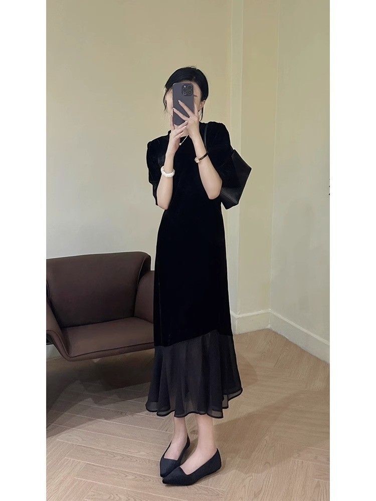 High-end elegant black dress for women, 2024 autumn new style, premium autumn wear, little black dress, early autumn.