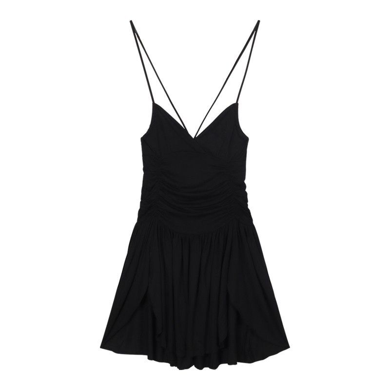 A sexy backless V-neck halter-neck dress with a Hepburn-inspired style, perfect for petite women.