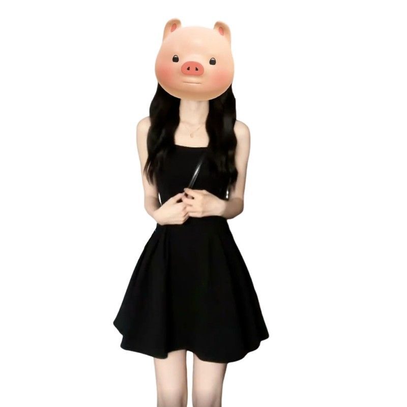 French Hepburn style black slip dress for women, summer 2024 new style, petite, slimming and flattering.