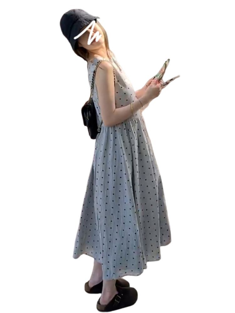 Polka dot sleeveless vest dress for women, summer 2025 new style, French chic, petite and slimming.