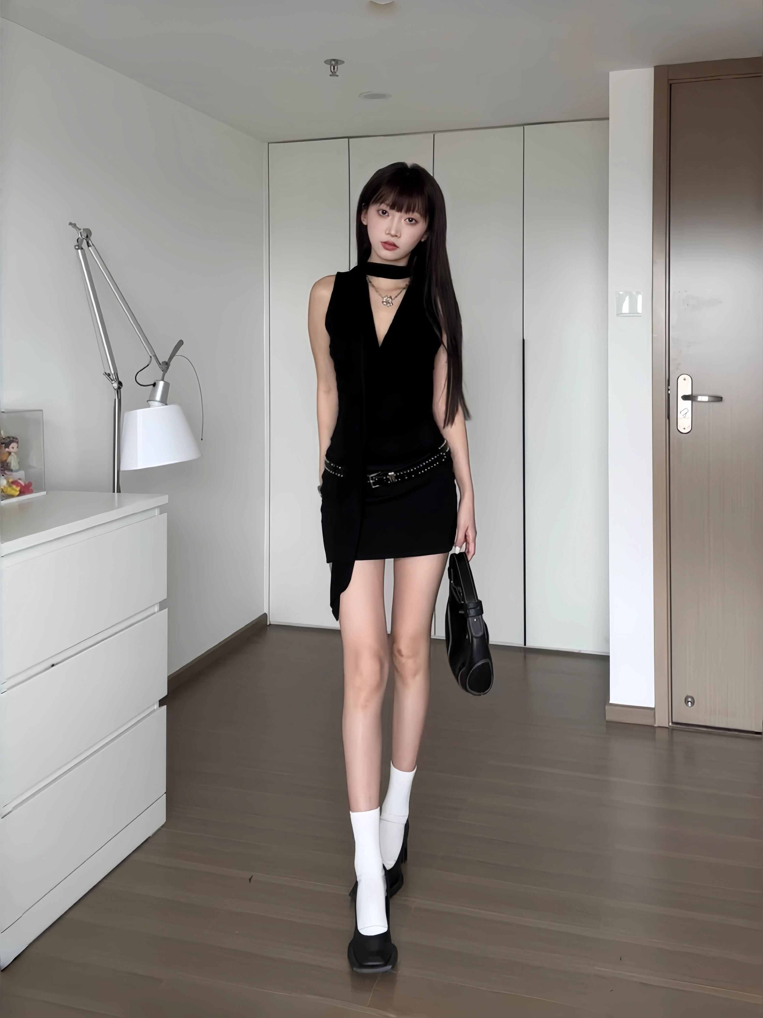 Women's Summer American Hot Girl Bodycon Little Black Dress Halter Neck Swing Neck Sexy Waist-cinching Black Dress