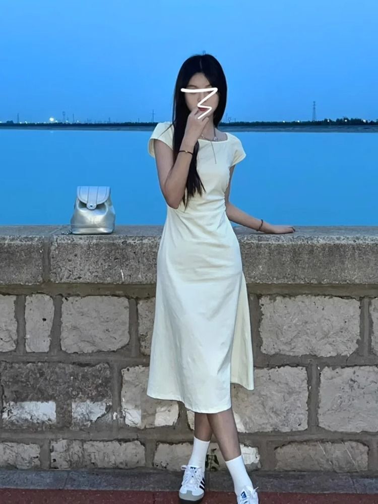 Summer 2025 New Women's Waist-Slimming Fishtail Bodycon Dress, French Style Long Skirt, Slim Fit, High-End Feel, Perfect for Young Mothers