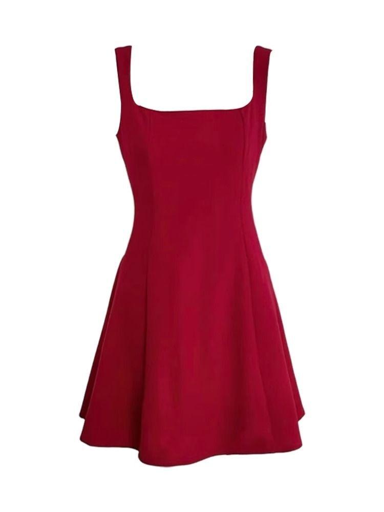 2025 New Korean Style Red Spaghetti Strap Dress for Summer, Perfect for Petite Women, Chic and Slim Fit