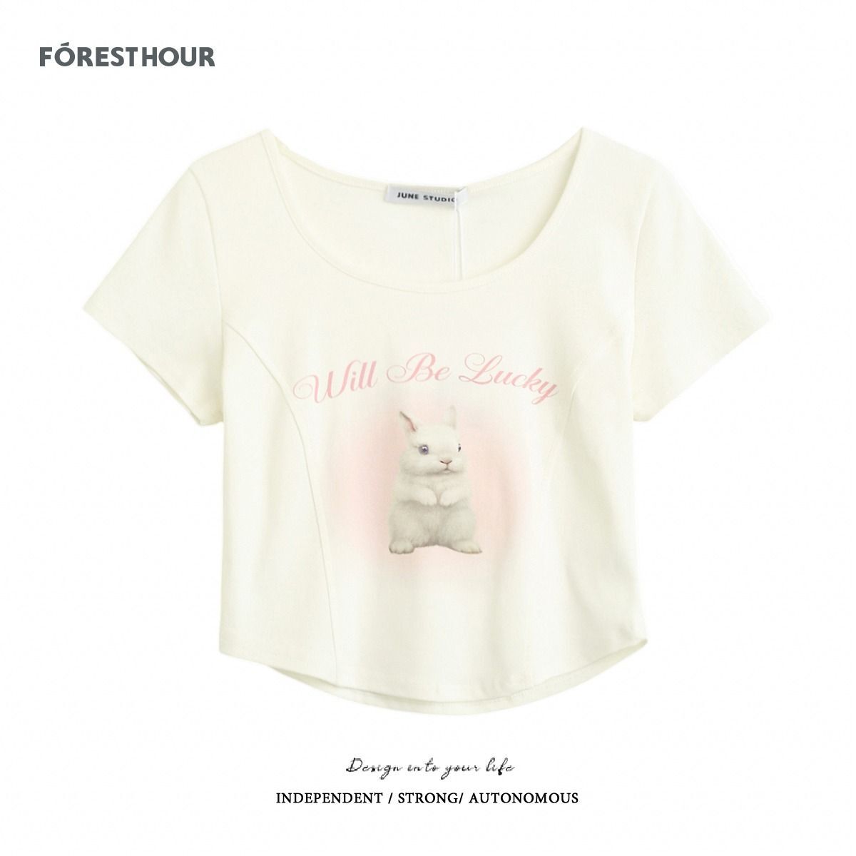 Official photos and actual price: New BM style pure and alluring short-sleeved T-shirt with fishbone and rabbit print U-neck.