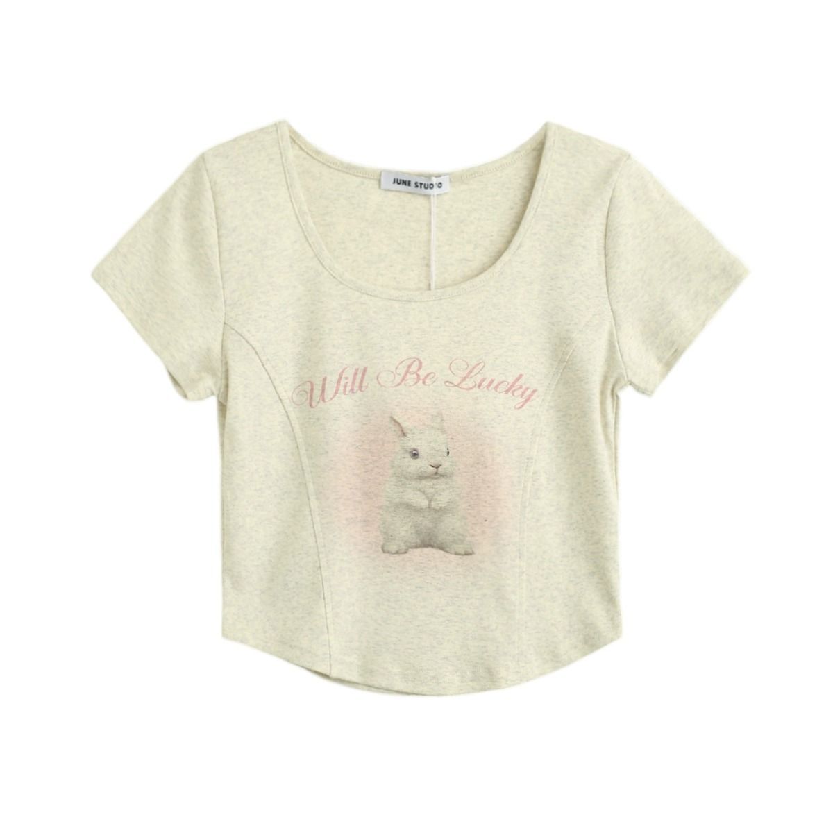 Official photos and actual price: New BM style pure and alluring short-sleeved T-shirt with fishbone and rabbit print U-neck.