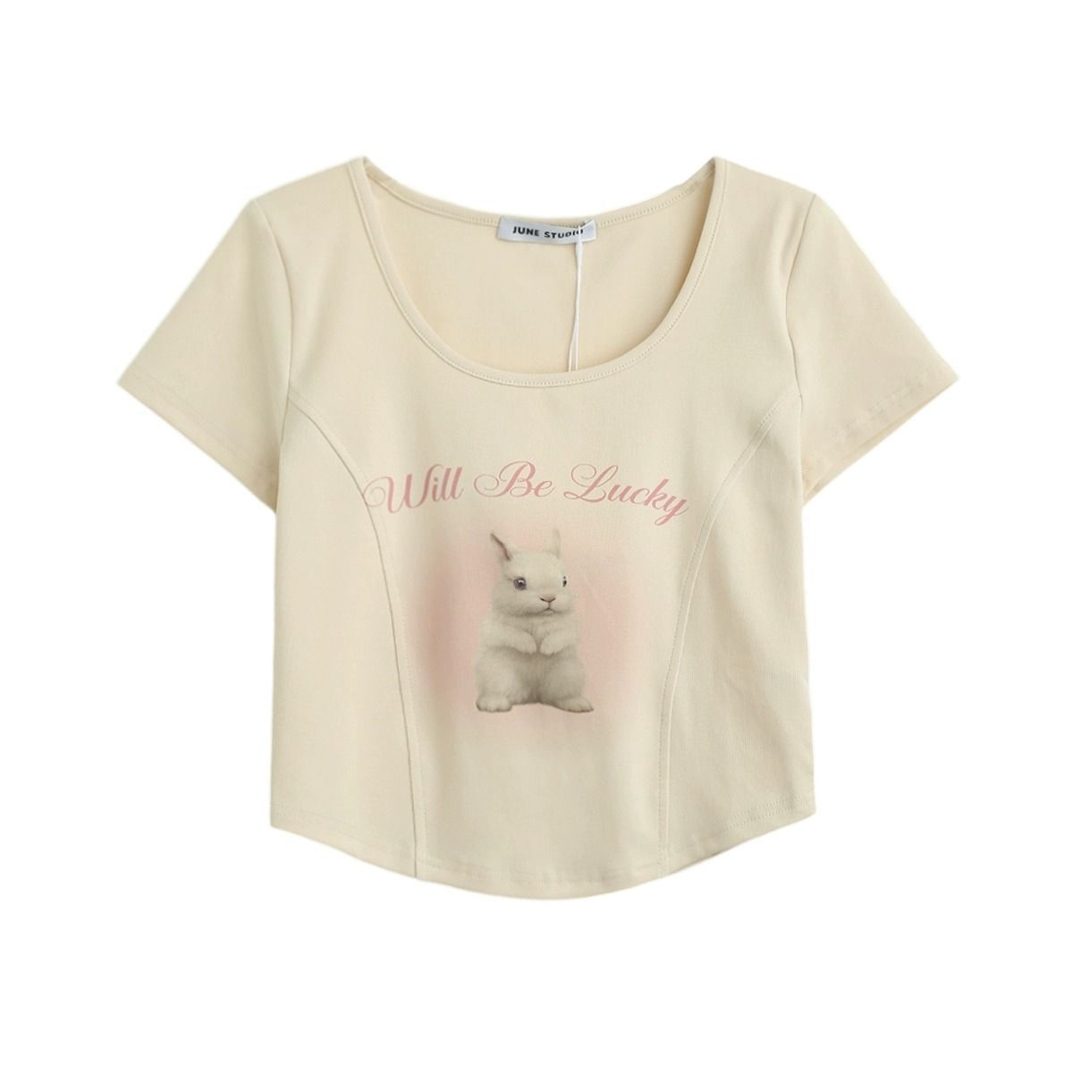 Official photos and actual price: New BM style pure and alluring short-sleeved T-shirt with fishbone and rabbit print U-neck.