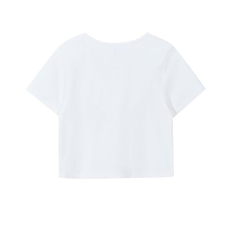 Women's short-sleeved gray T-shirt, slim fit, flattering, summer style, unique design, square neck top.