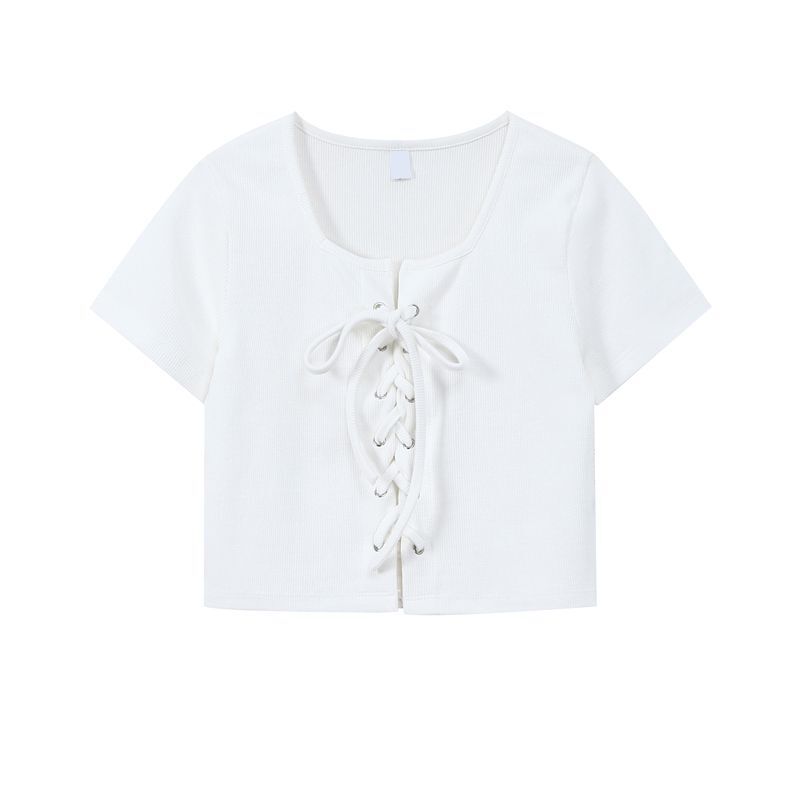 Women's short-sleeved gray T-shirt, slim fit, flattering, summer style, unique design, square neck top.