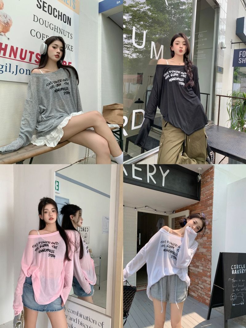 MR Original Style Letter Print Tencel Sunscreen T-Shirt for Women, Autumn, Loose Fit, Relaxed Style, Versatile Long Sleeve