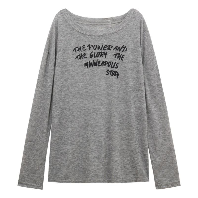 MR Original Style Letter Print Tencel Sunscreen T-Shirt for Women, Autumn, Loose Fit, Relaxed Style, Versatile Long Sleeve