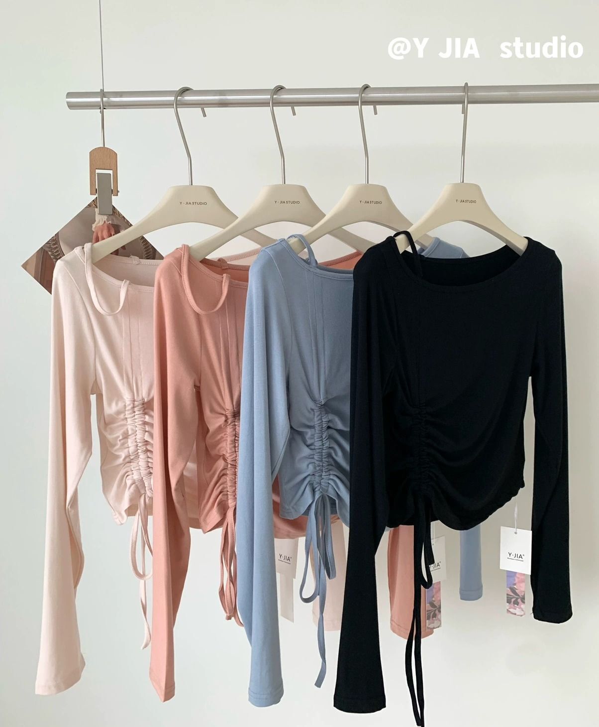 Official Images: Summer Thin Off-Shoulder Halter Neck T-Shirt for Women, Unique Design, Slim Fit, Long Sleeves, Side Drawstring Top