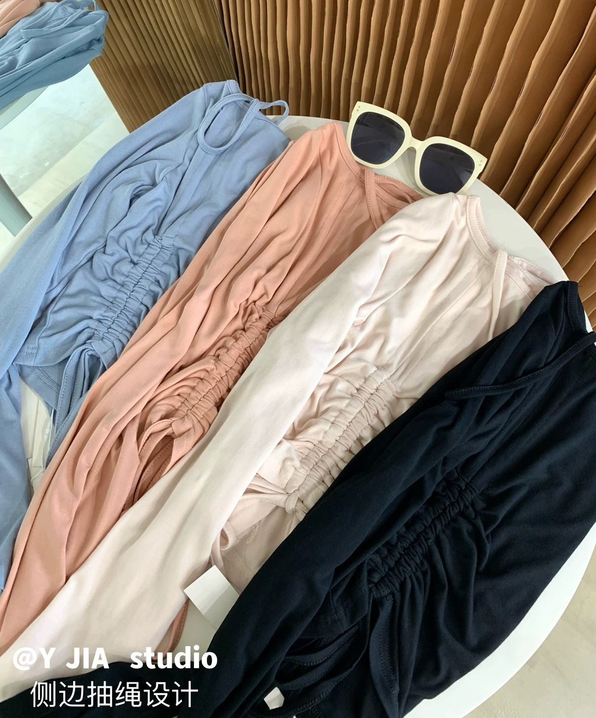 Official Images: Summer Thin Off-Shoulder Halter Neck T-Shirt for Women, Unique Design, Slim Fit, Long Sleeves, Side Drawstring Top