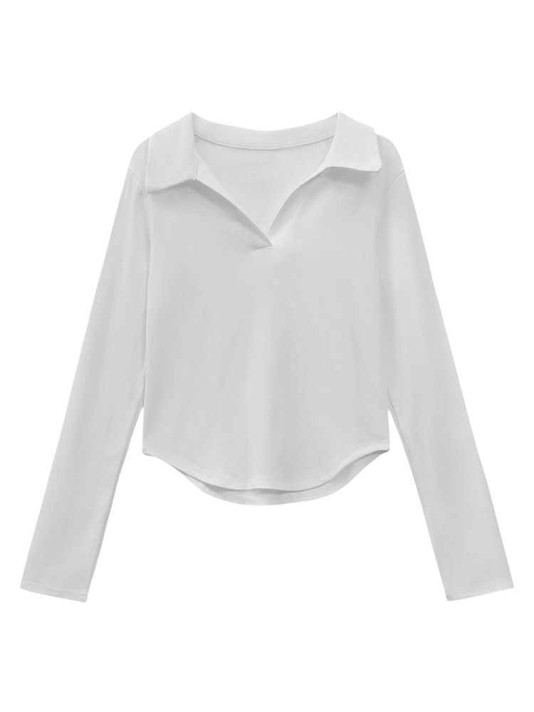Polo collar, sexy short-sleeved T-shirt, new summer style, hot girl design, slim fit, white base layer.