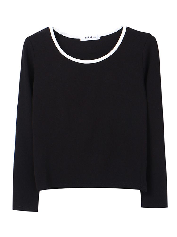 MR High-elastic Ribbed Long-Sleeve T-Shirt for Women, Collarbone Style, Autumn Inner Layer, Base Layer, Short Top