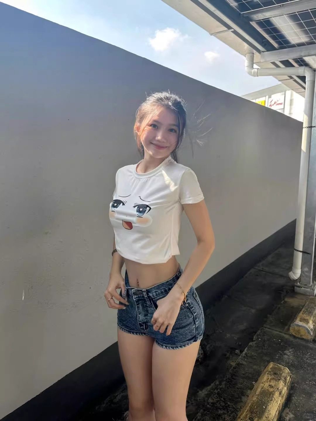 1*1 Pure Cotton High Elasticity New Summer Short-Sleeved Top, Fits Well with High-Waisted Pants, Slimming and Stylish