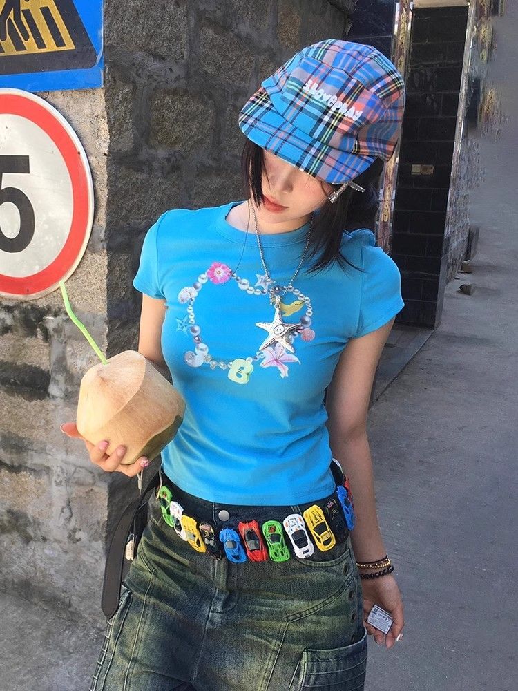 1*1 Pure Cotton High Elasticity New Summer Short-Sleeved Top, Fits Well with High-Waisted Pants, Slimming and Stylish