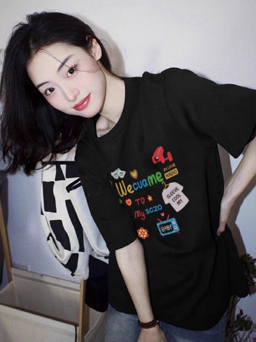 High-quality pure cotton 200g combed 100% cotton loose short-sleeved T-shirt for women