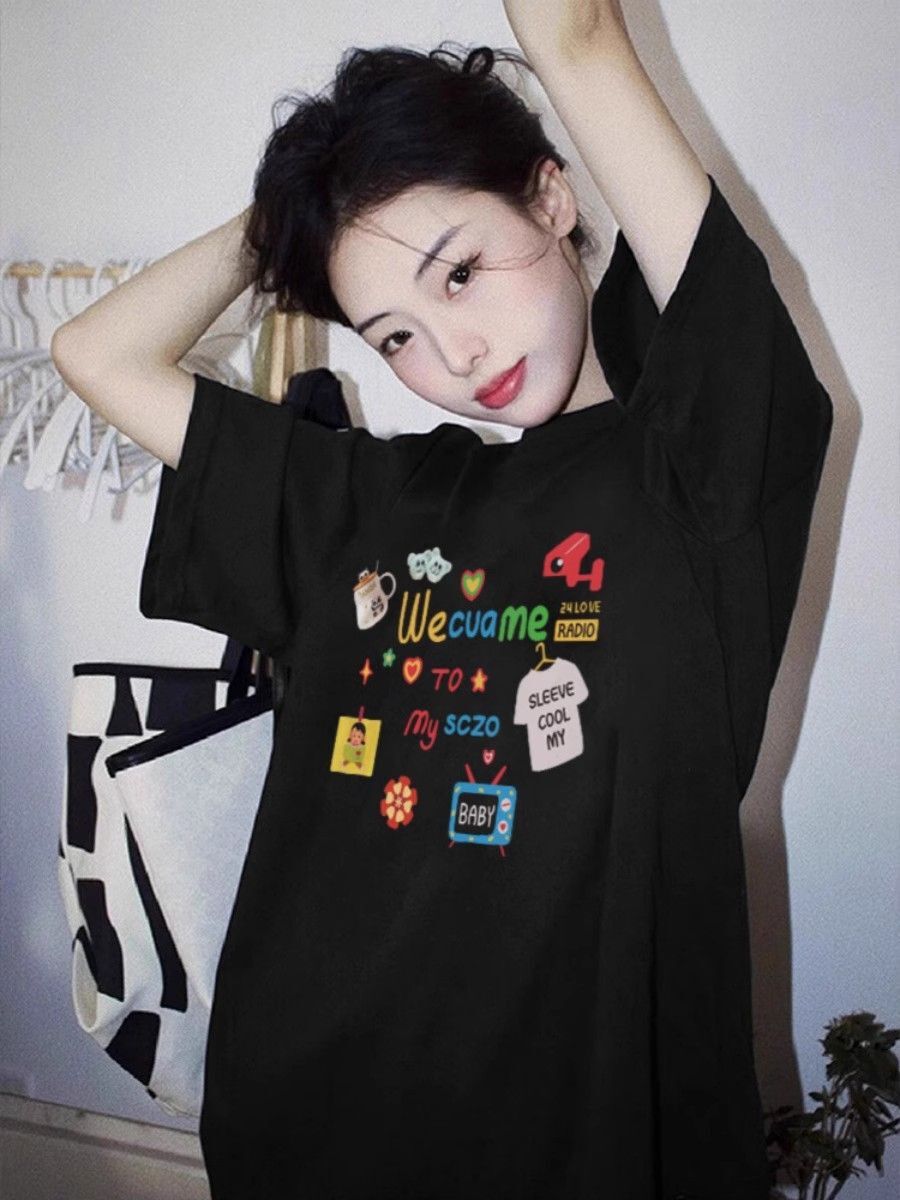 High-quality pure cotton 200g combed 100% cotton loose short-sleeved T-shirt for women
