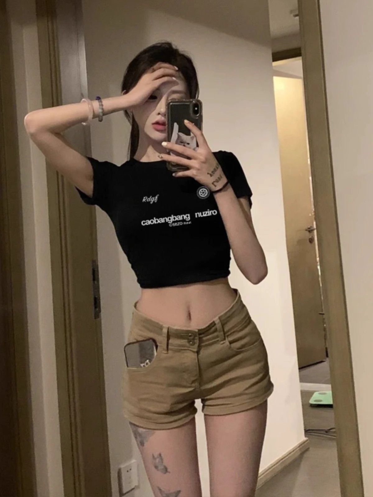 1*1 Pure Cotton High Elasticity New Summer Short-Sleeved Top, Fits Well with High-Waisted Pants, Slimming and Stylish