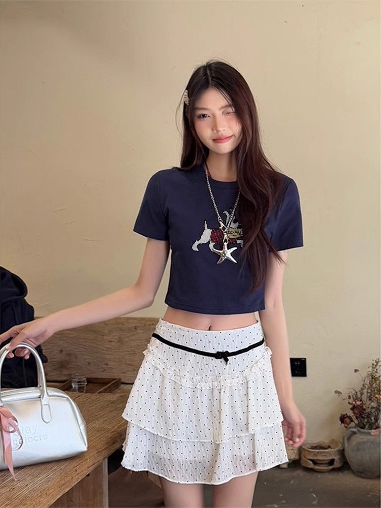 1*1 Pure Cotton High Elasticity New Summer Short-Sleeved Top, Fits Well with High-Waisted Pants, Slimming and Stylish