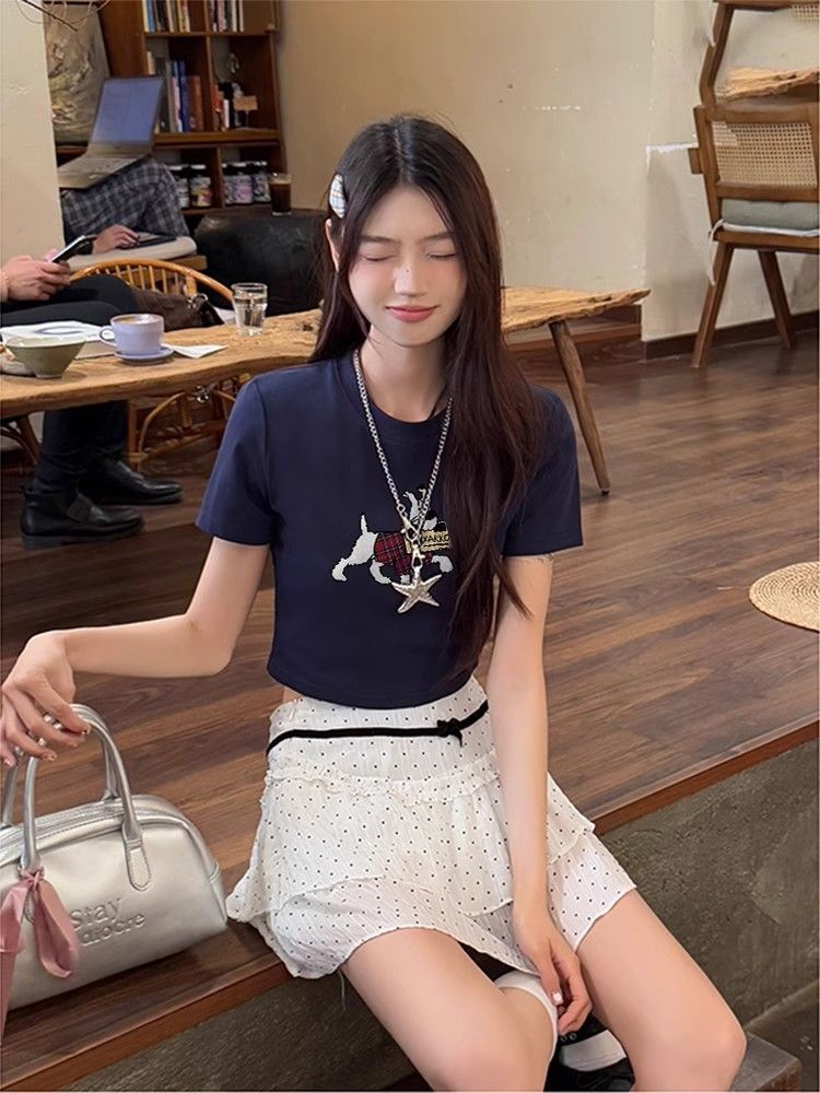 1*1 Pure Cotton High Elasticity New Summer Short-Sleeved Top, Fits Well with High-Waisted Pants, Slimming and Stylish