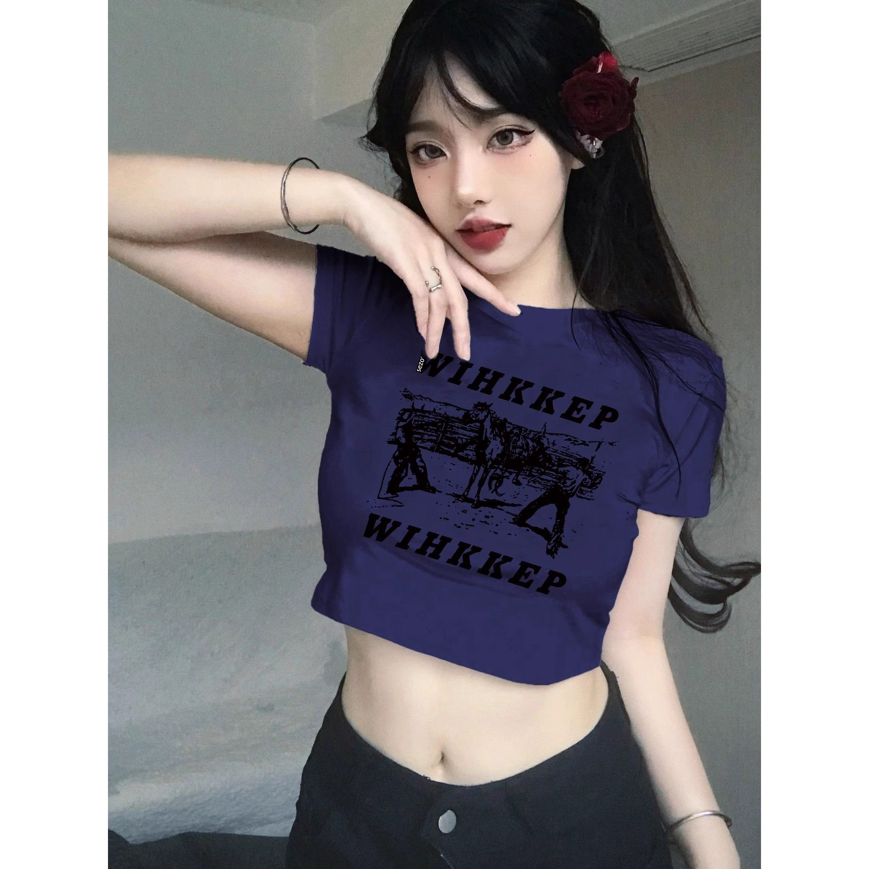 1*1 Pure Cotton High Elasticity New Summer Short-Sleeved Top, Fits Well with High-Waisted Pants, Slimming and Stylish