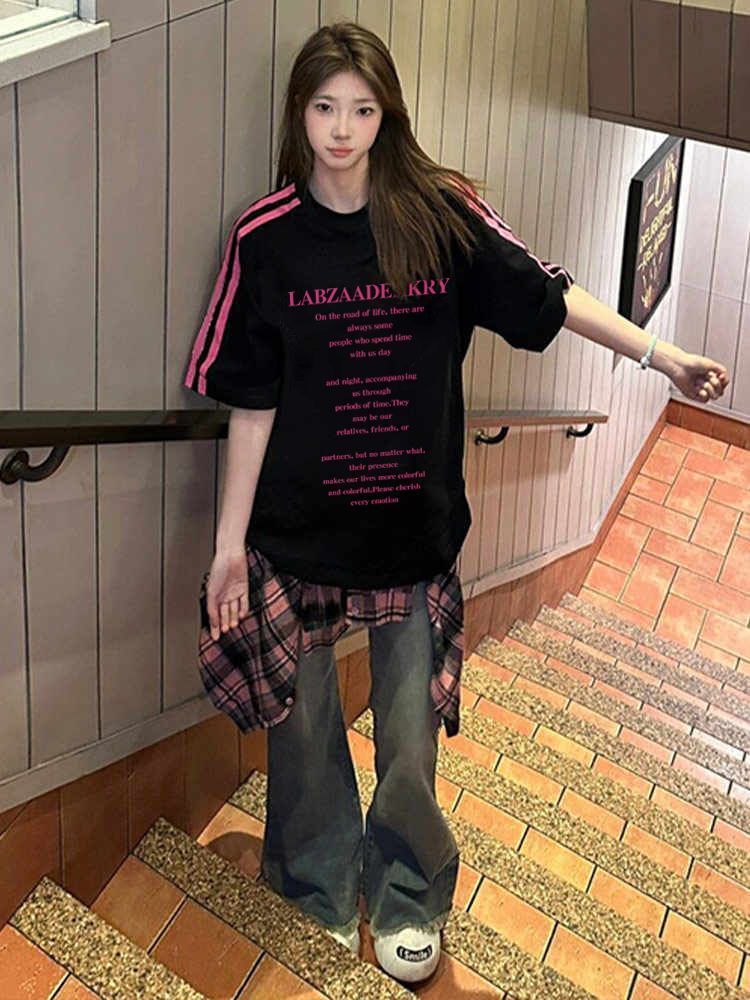 High-quality pure cotton combed 100% cotton loose short-sleeved T-shirt with three stripes