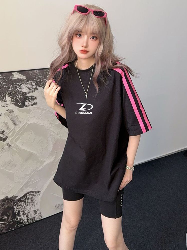 High-quality pure cotton combed 100% cotton loose short-sleeved T-shirt with three stripes