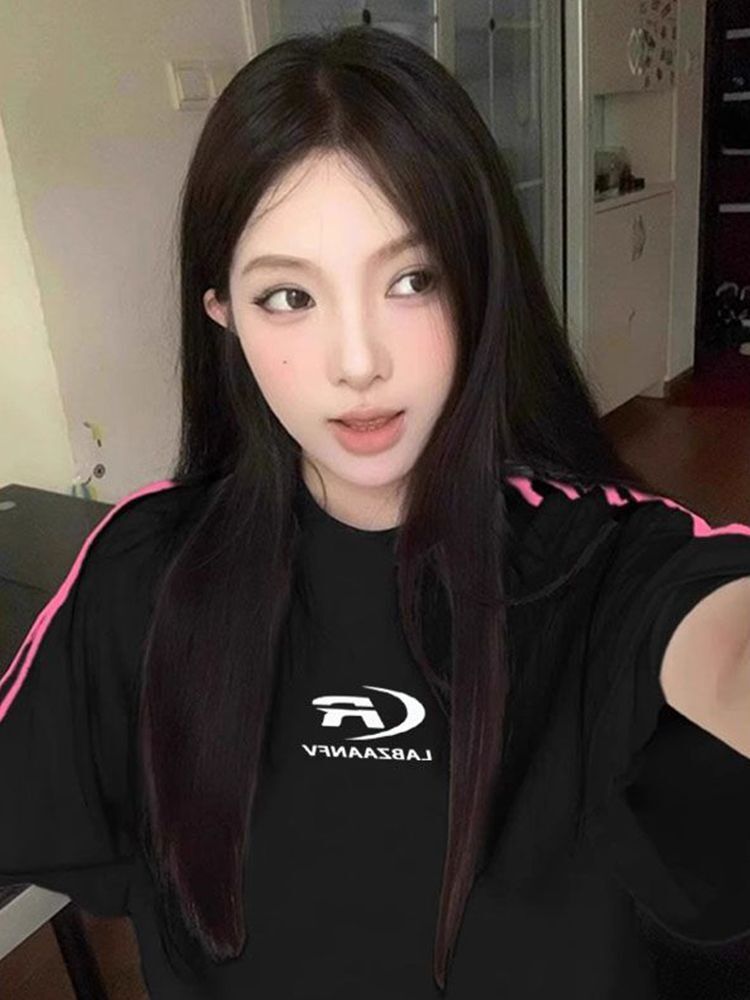 High-quality pure cotton combed 100% cotton loose short-sleeved T-shirt with three stripes