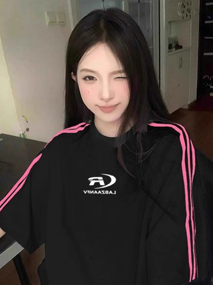 High-quality pure cotton combed 100% cotton loose short-sleeved T-shirt with three stripes