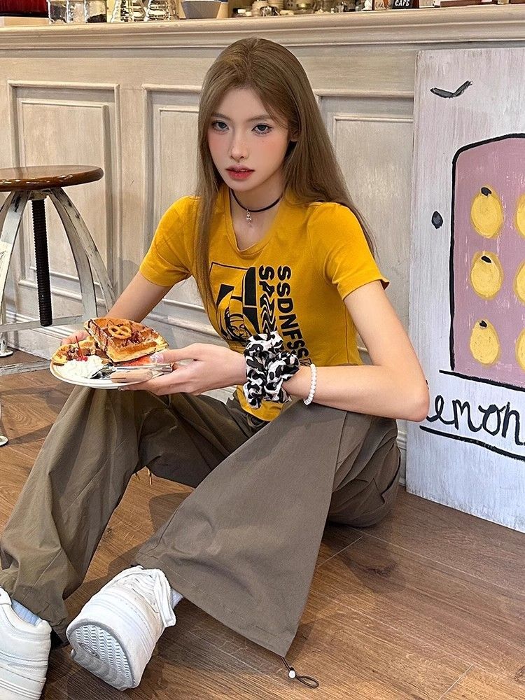 1*1 Pure Cotton High Elasticity New Summer Short-Sleeved Top, Fits Well with High-Waisted Pants, Slimming and Stylish