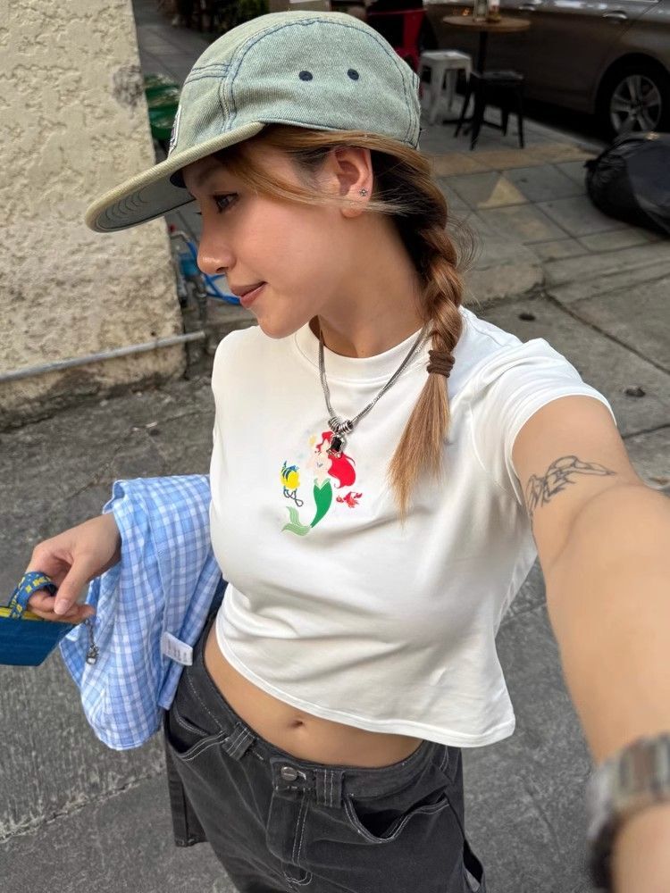 1*1 Pure Cotton High Elasticity New Summer Short-Sleeved Top, Fits Well with High-Waisted Pants, Slimming and Stylish